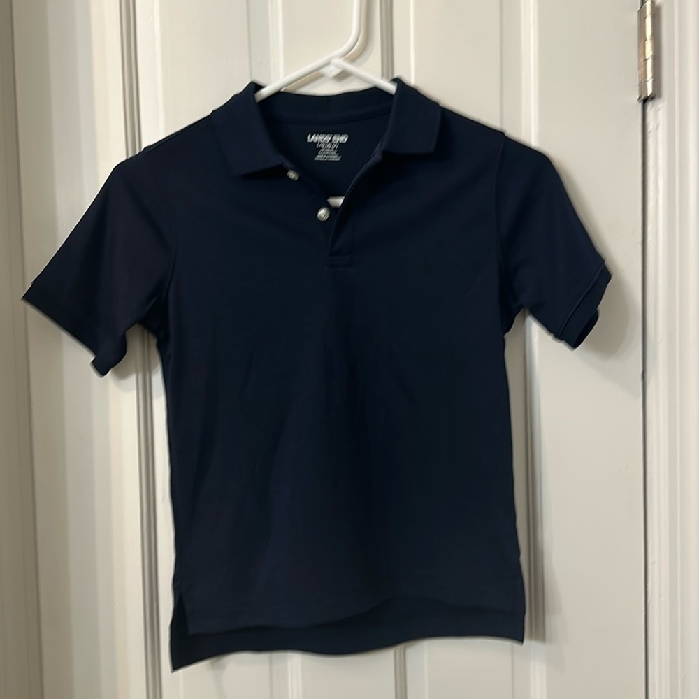 2 Lands End LG navy polo never worn  100% cotton size 7 child’s